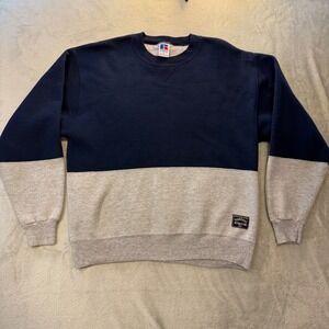 Vintage Russell Athletic Colorblock Sweatshirt Navy Gray Made in USA Mens Medium